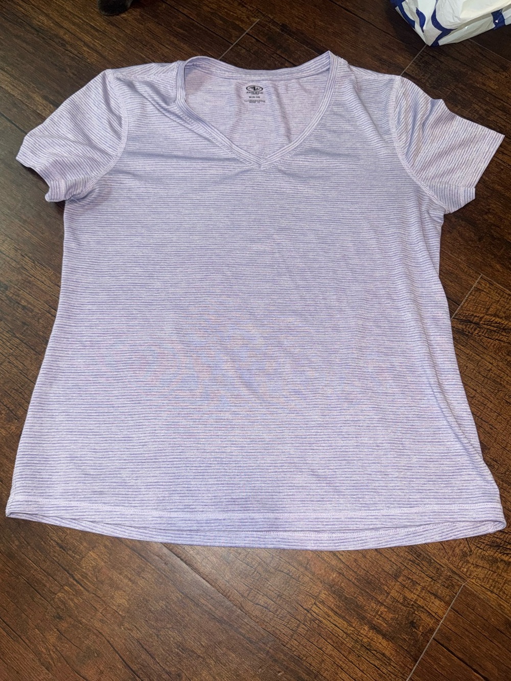 Athletic Works Lavender Striped V-Neck Short Sleeve Tee. Athletic workout top